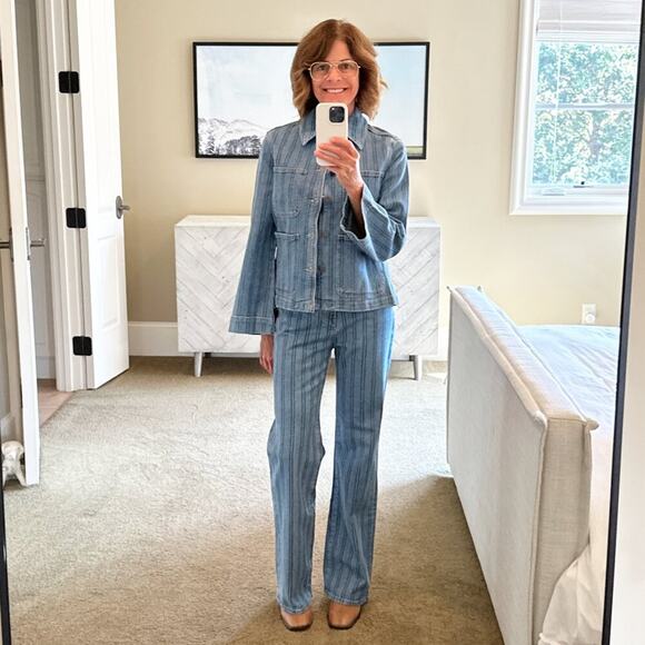 VERONICA BEARD Crosbie Striped Loafer Length Wide Leg Jean 26 - Picture 5 of 11